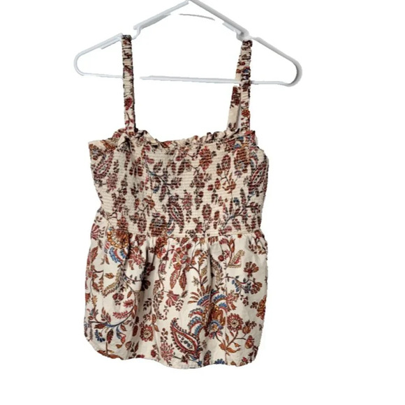 Old Navy Tank Blouse Large Smocked Floral Stretch Boho Ruffle Femme Cottagecore - Picture 1 of 11